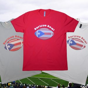 Red, blue mist, and white Boricua bowl tee