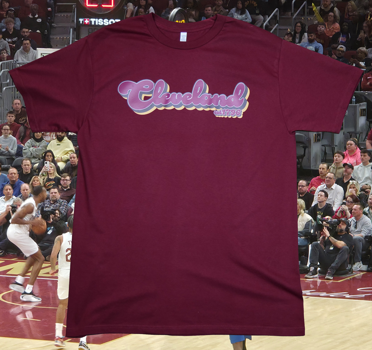 Cleveland 1796 graphic tee, maroon text on maroon tee.