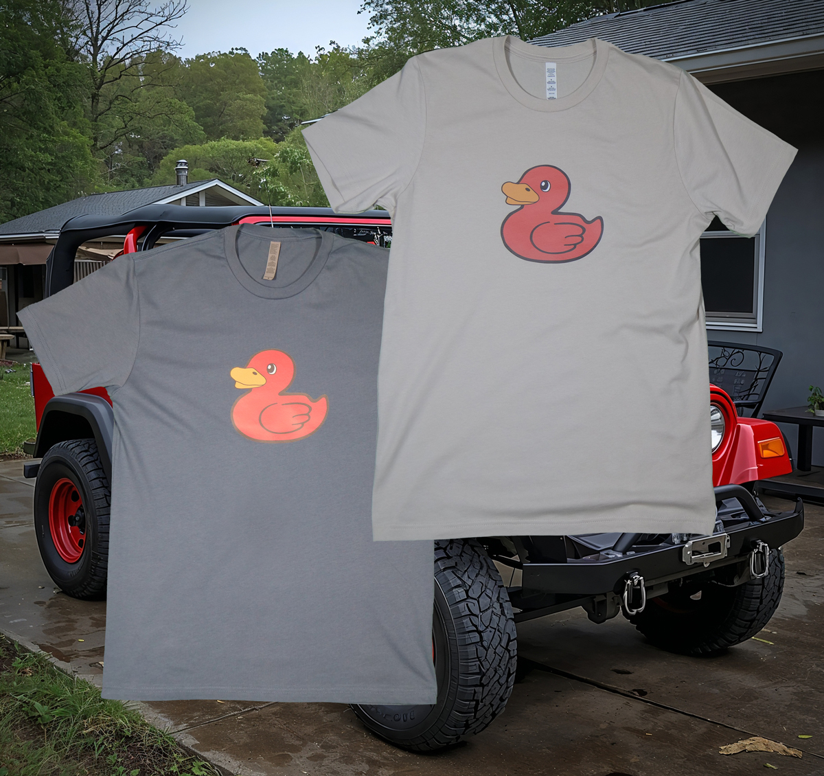 Current Firecracker red duck on tees