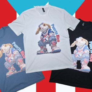 All colors crouching hip-hop Bunny with text