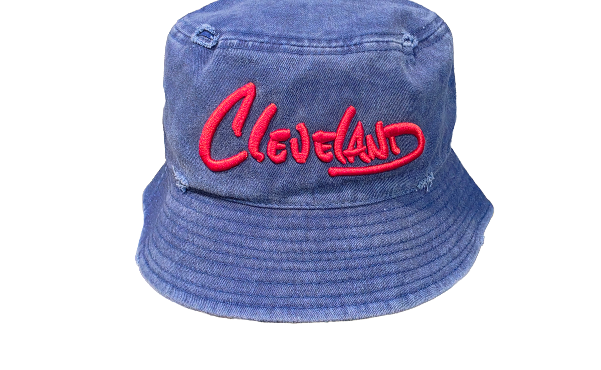 Cleveland handwritten blue distressed bucket hat