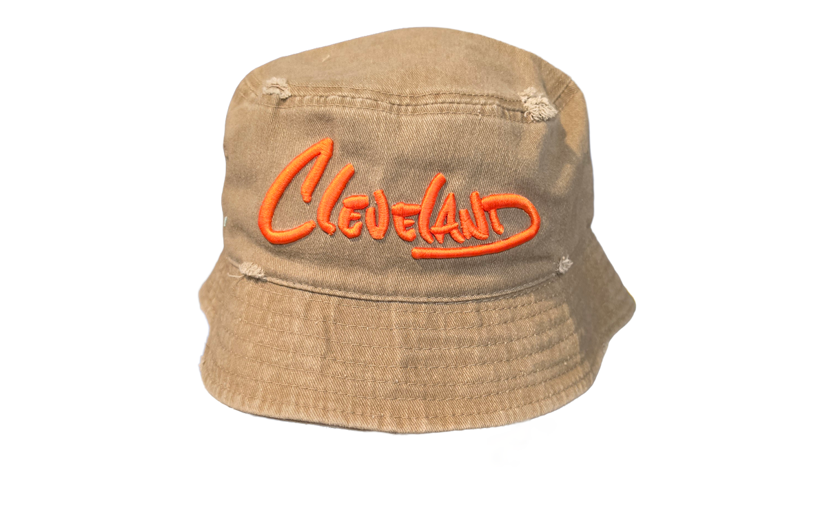Cleveland handwritten distressed brown bucket hat