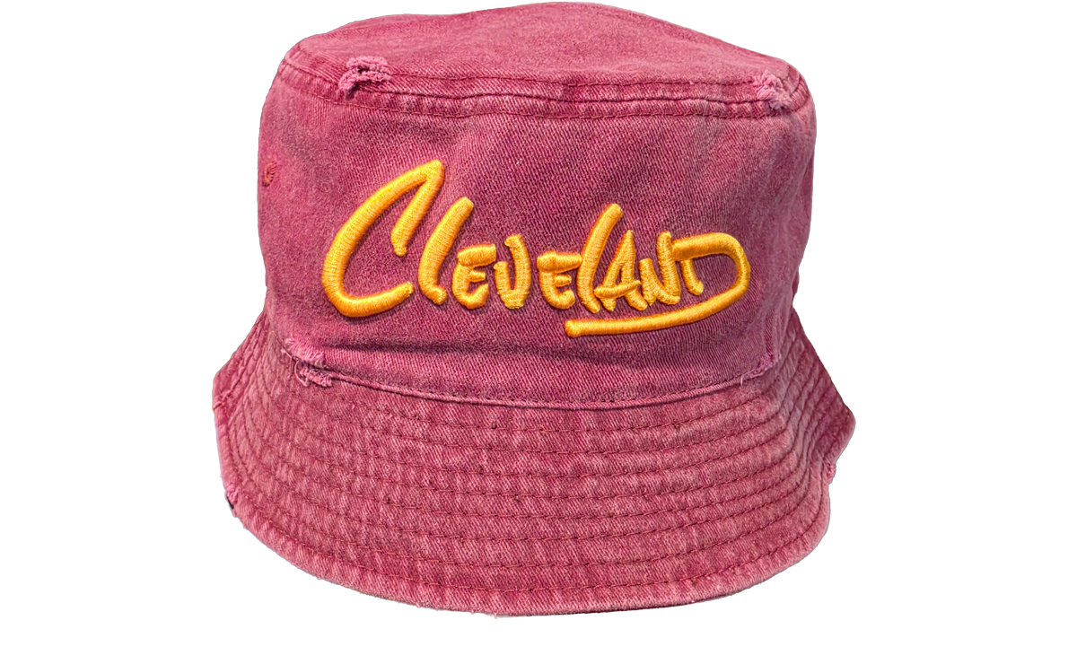 Cleveland handwritten distressed wine bucket hat